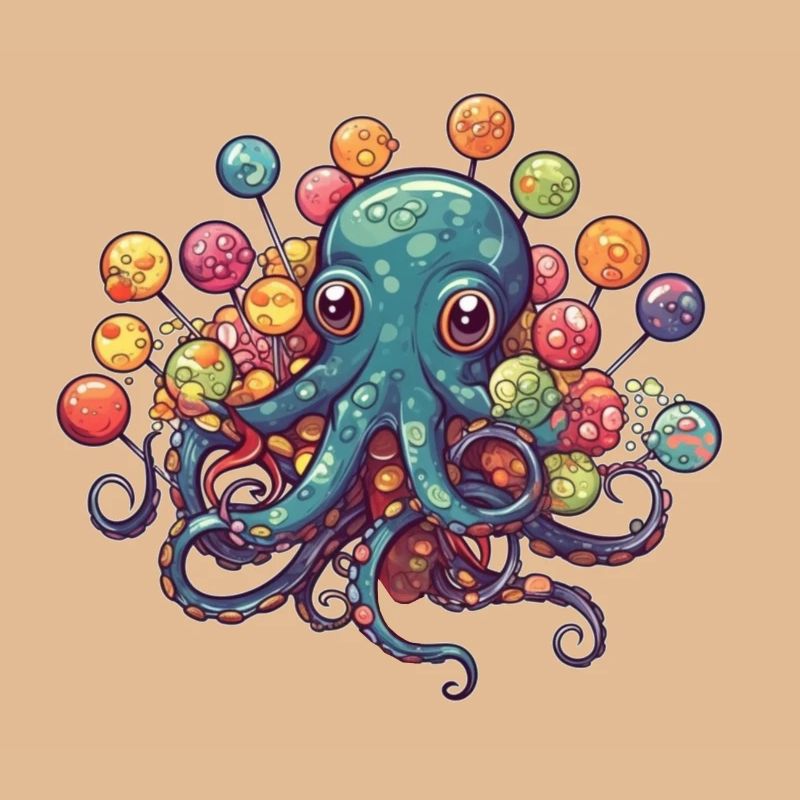 Funny Comic Octopus with Lollipops