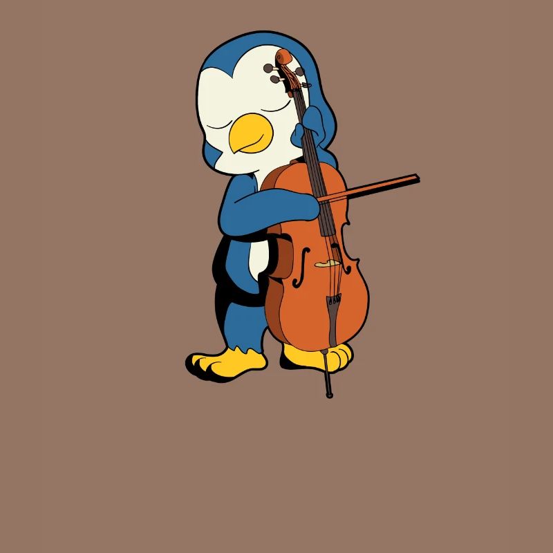 Comic Penguin plays cello
