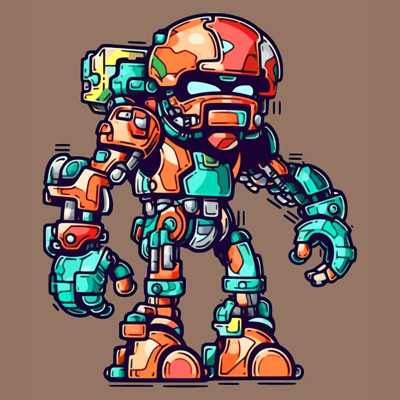 Roboter Comic mit bunter Rüstung und Helm