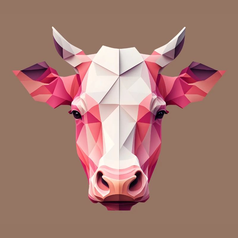 An angular pink cow's head