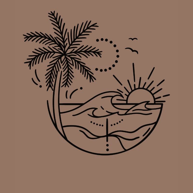 Digital drawing beach with palm trees