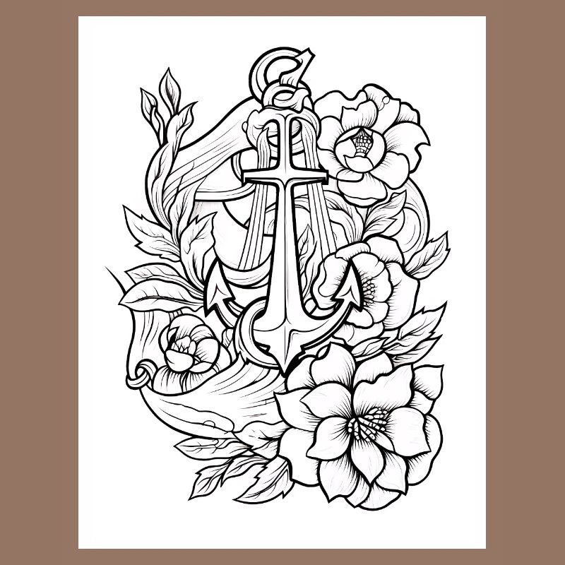 Anchor Tattoo #2 Coloring Page Pattern