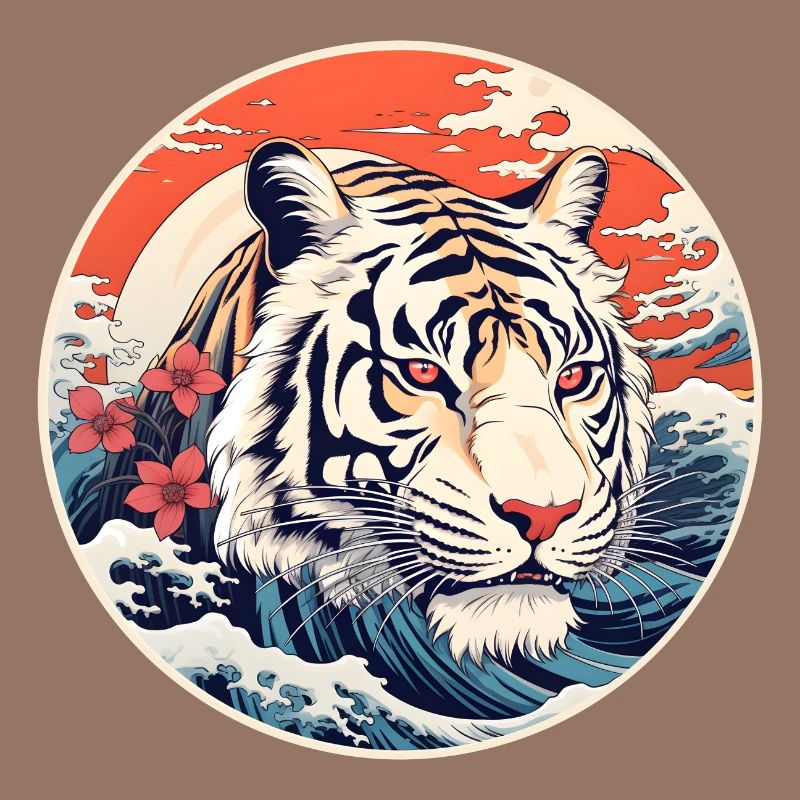White tiger wave Ukiyo-e Hokusai