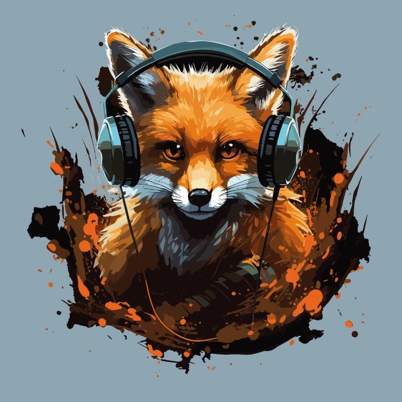 Fuchs mit Kopfhörer Splatterkunst