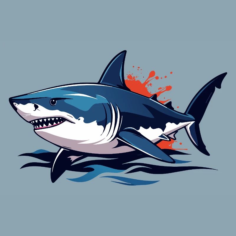 Requin bleu des profondeurs avec éclaboussures rouges Requin blanc
