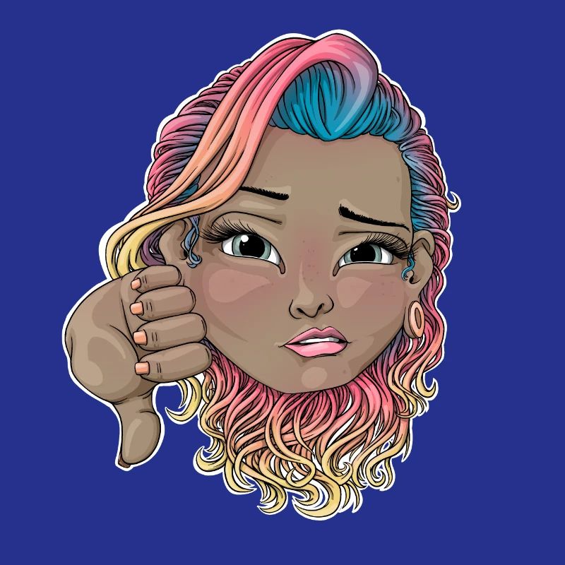 Cheveux multicolores avec geste de désapprobation