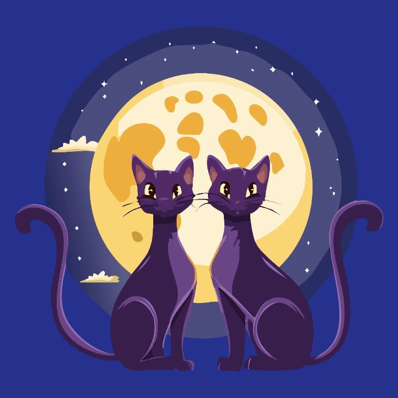 Deux chats devant la lune