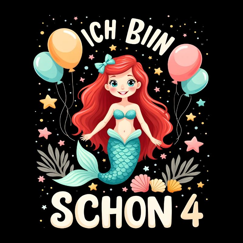 Ich bin schon 4 Meerjungfrau Geburtstag Mädchen