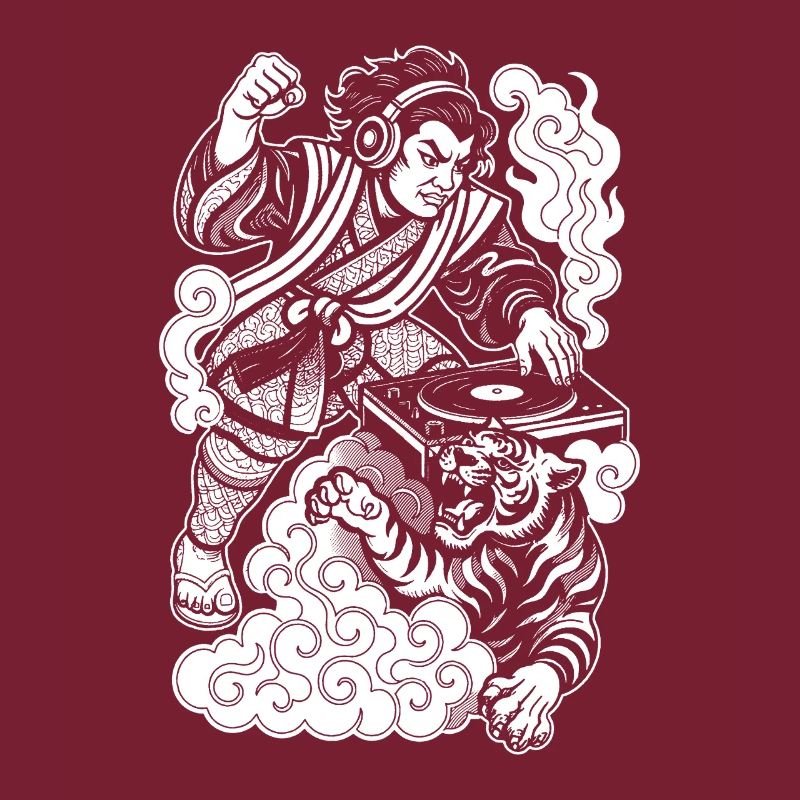 Samurai Shirt: Plattenspieler mit Techno & Tiger