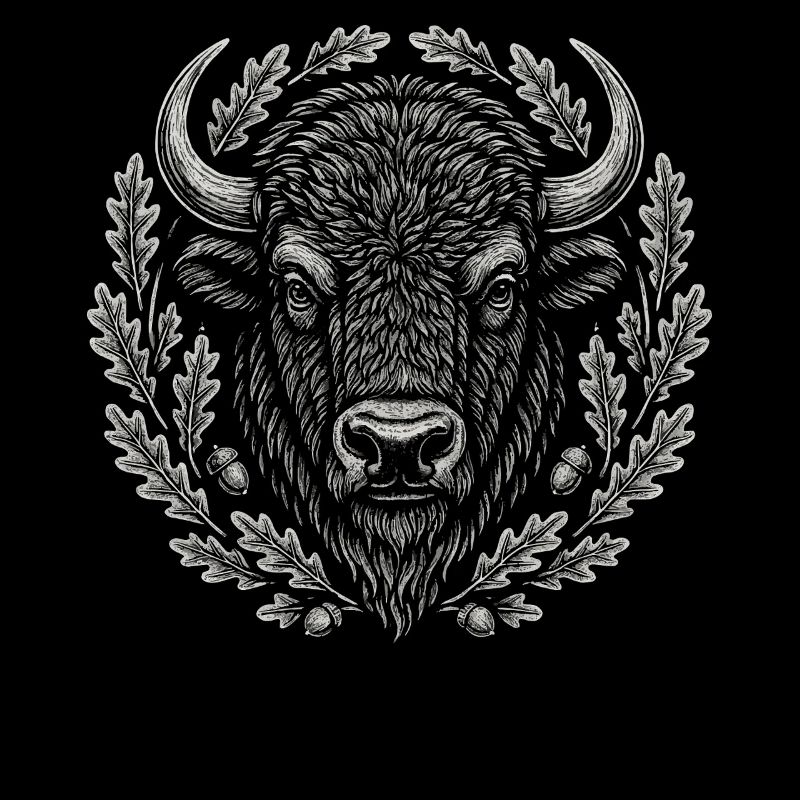 Bison d’Europe avec couronne de chêne Art