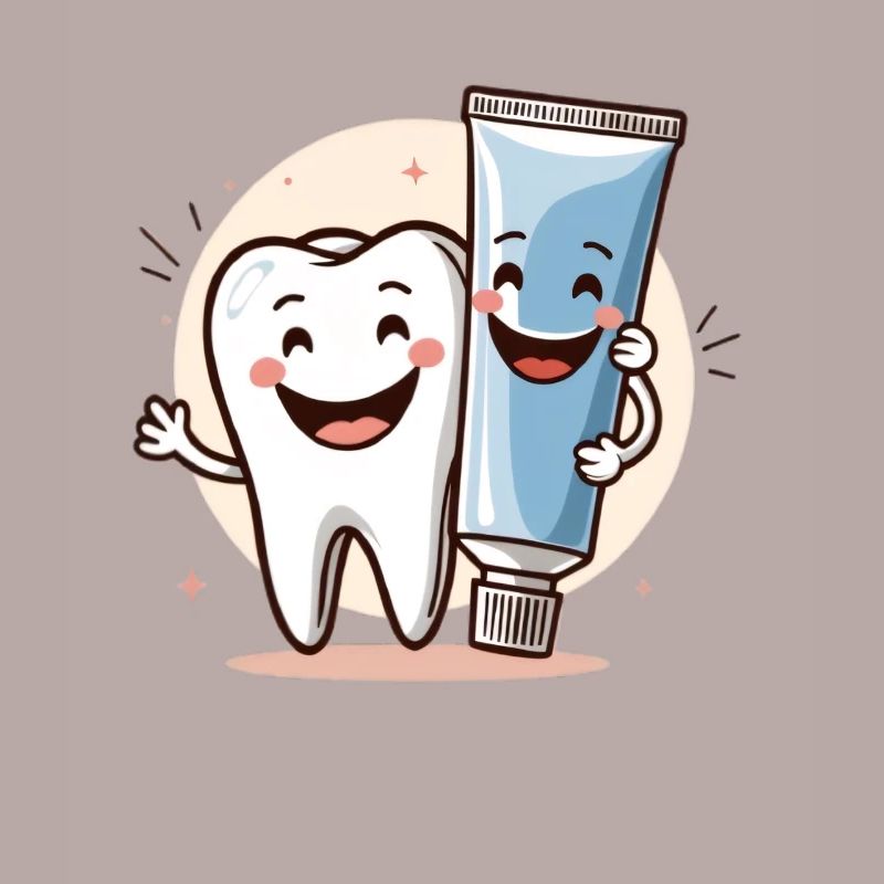 Smiling tooth with toothpaste