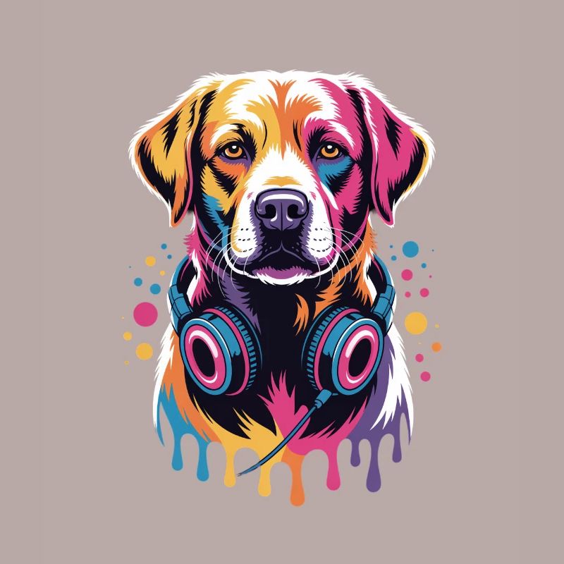 Labrador mit Kopfhörern