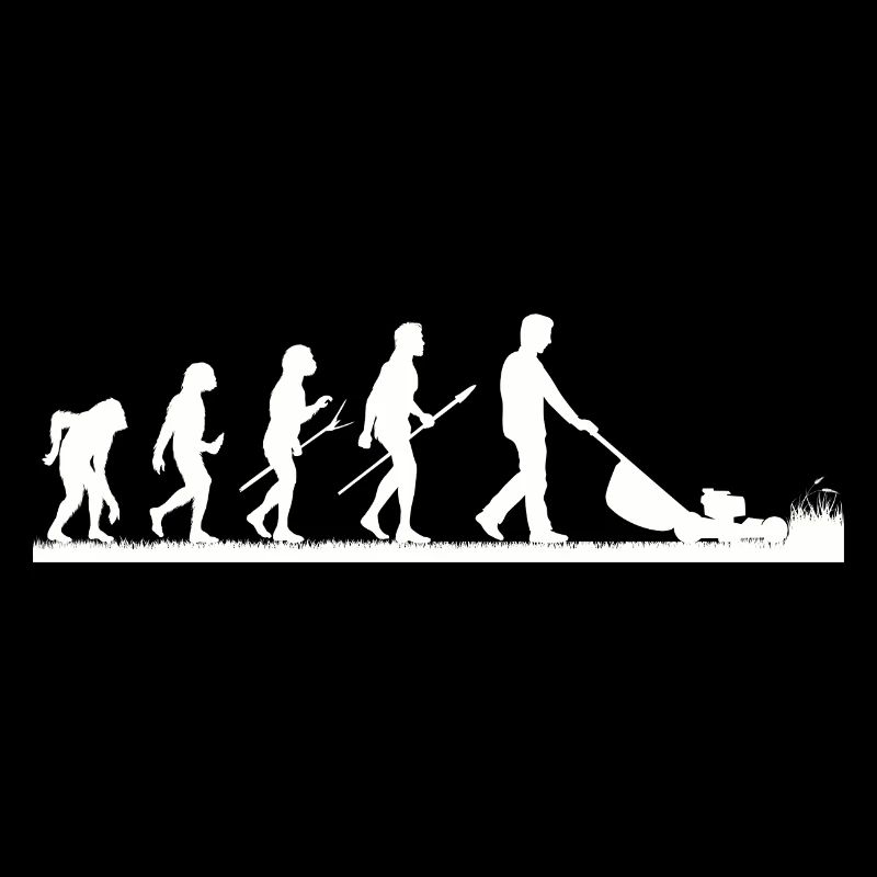 Mann mäht Rasen EVOLUTION Kleingarten Rasenmäher