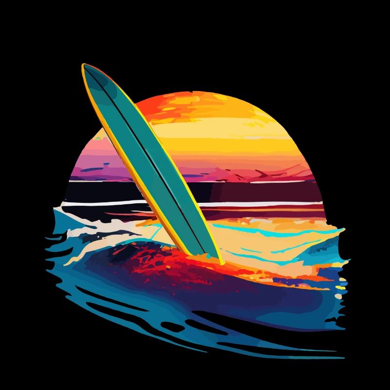 Surfboard with sunset