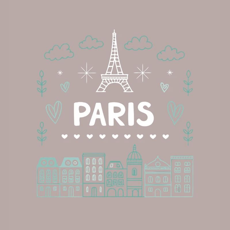 Paris Eiffel Tower Hearts Doodle