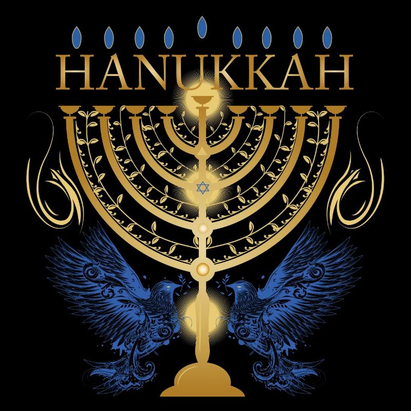 gold-colored Hanukkah candlestick with two doves