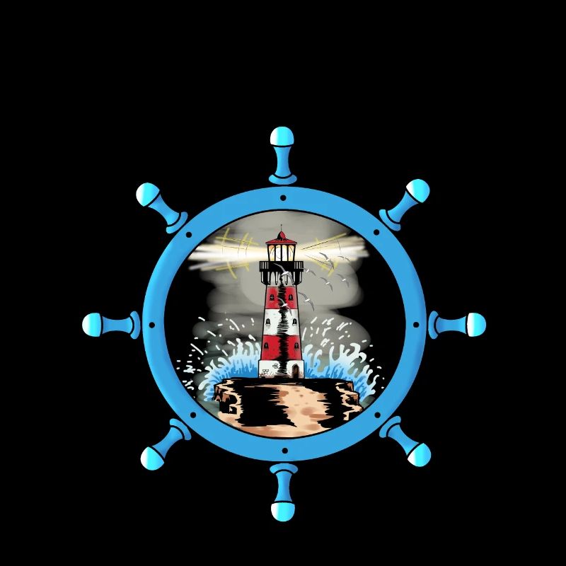 Maritime Steering Wheel Lighthouse Coast Storm Ahoy