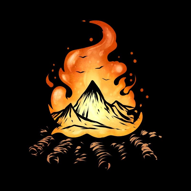Camp Fire With Mountains On Camping