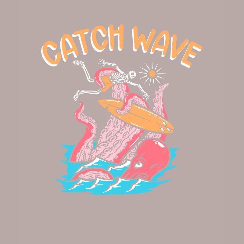 Catch Wave Surfer Octopus Skeleton Surfboard