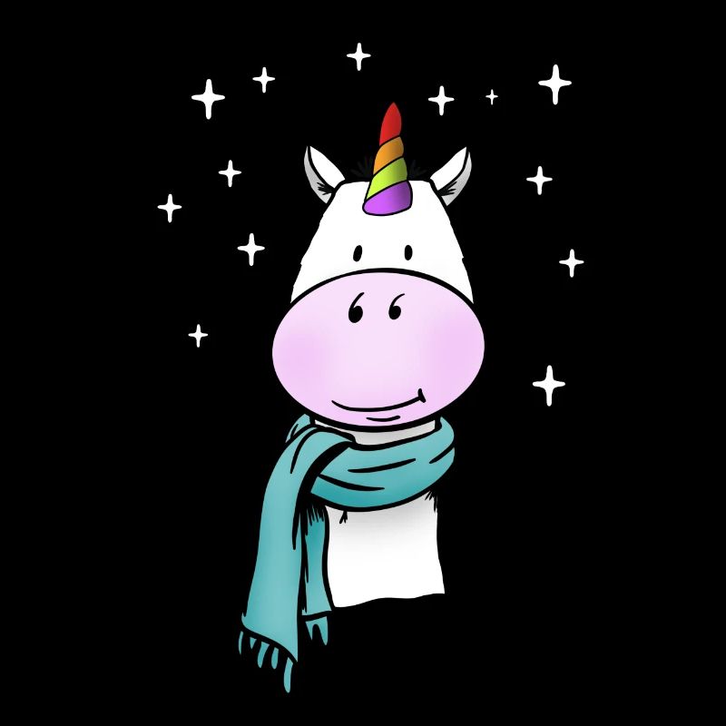 Licorne mignonne avec arc-en-ciel et écharpe d’hiver