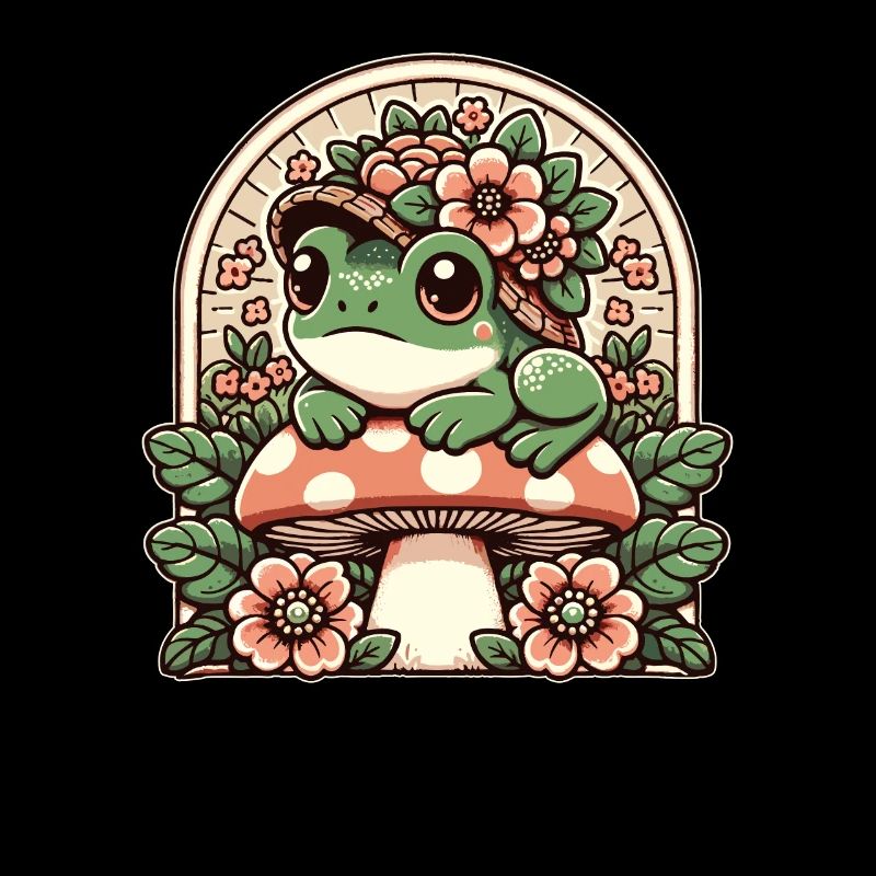 Cottage Core Frog with Flower Hat Mushroom