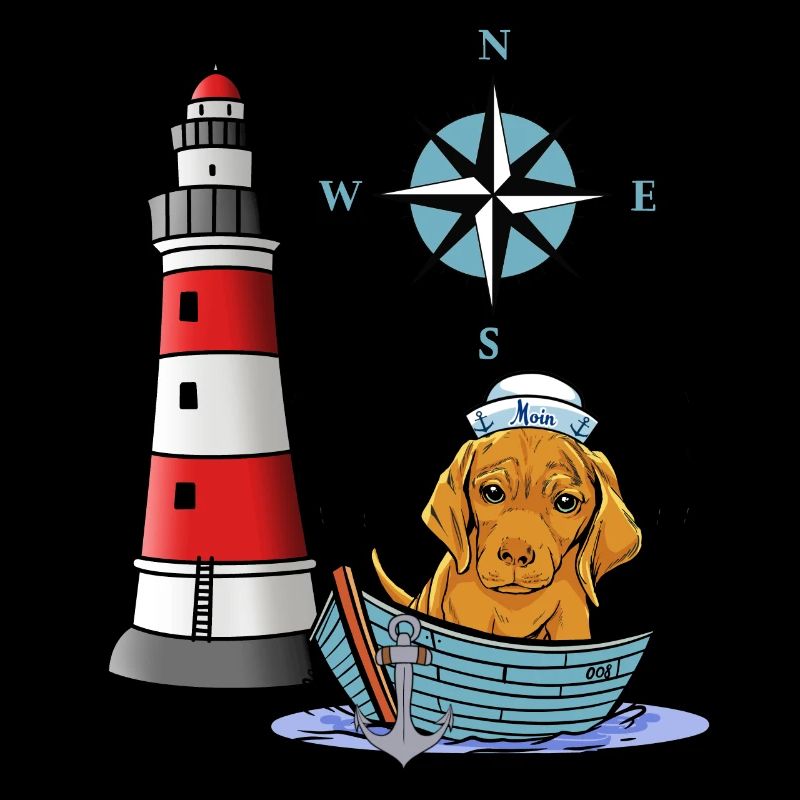 maritim Hund Windrose Kompass Leuchtturm Seefahrer