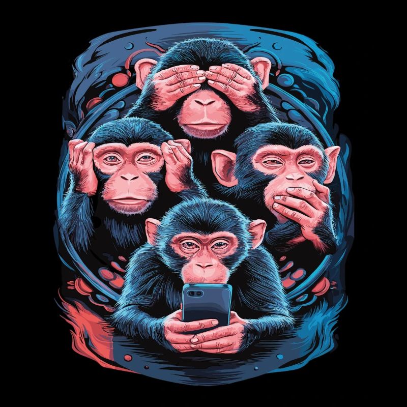 Wise Monkey With Mobile Phone Funny Social Media Design