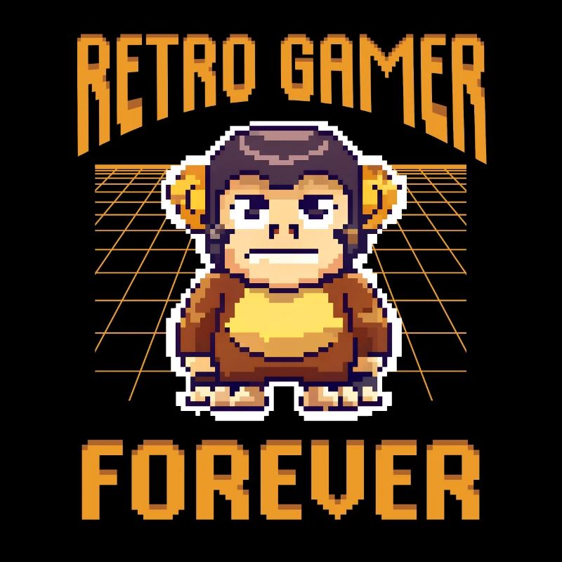 Retro Gamer Forever Lustiger Pixel Art Affe