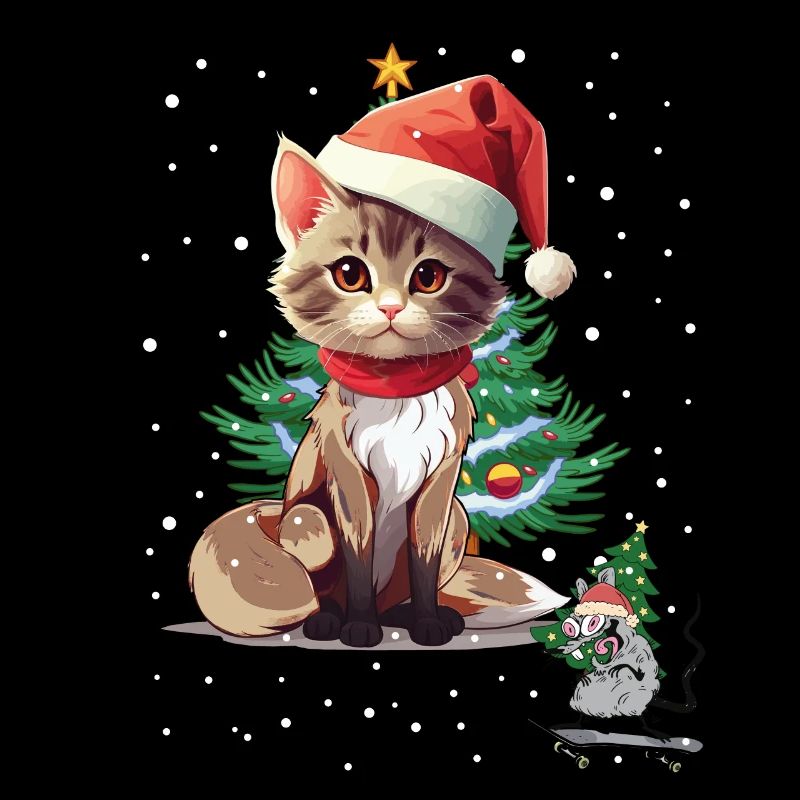Chat Souris Noël Père Noël