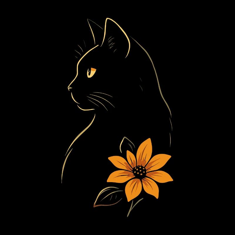 Chat Dessiné Fleur