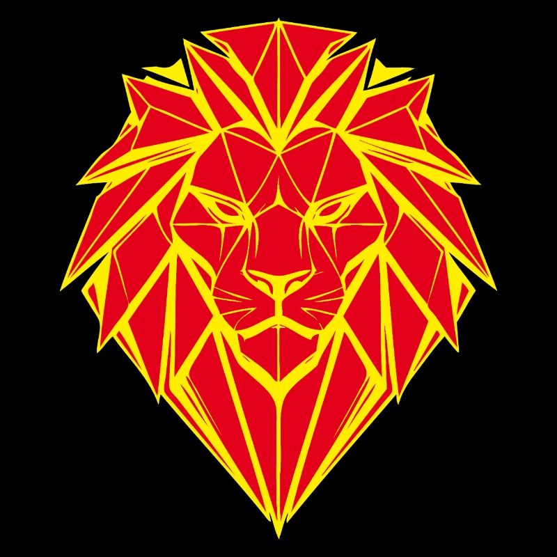 Geometric lion head in red and yellow