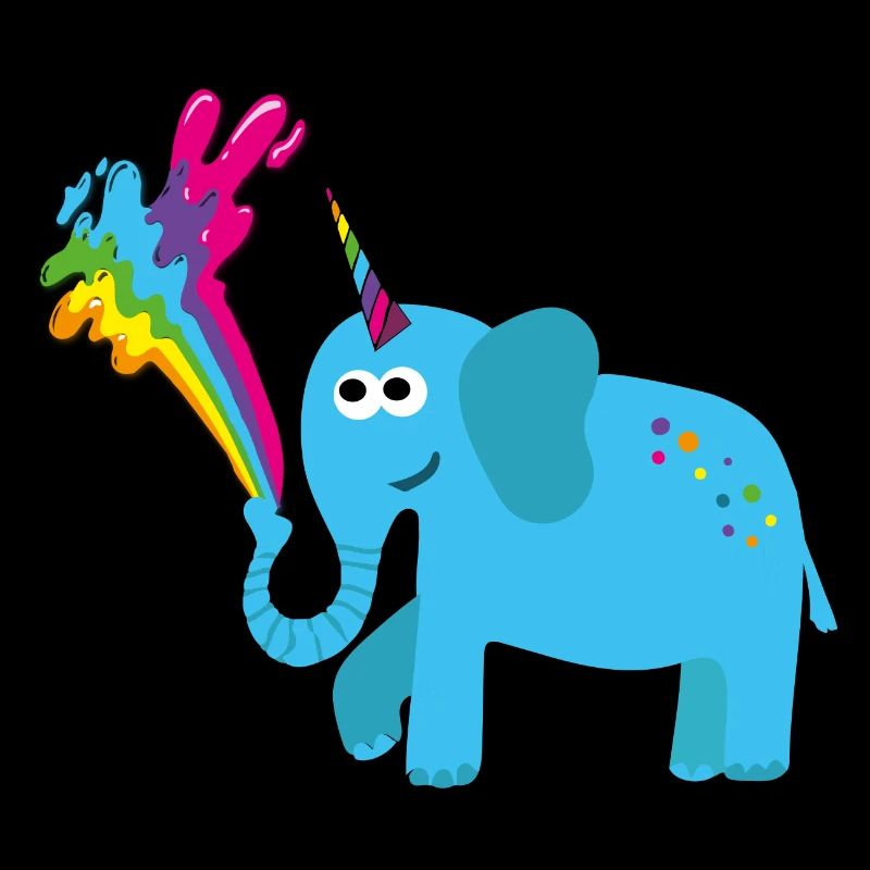 éléphant avec licorne, coloré, éléphant, arc en ciel, bande dessinée