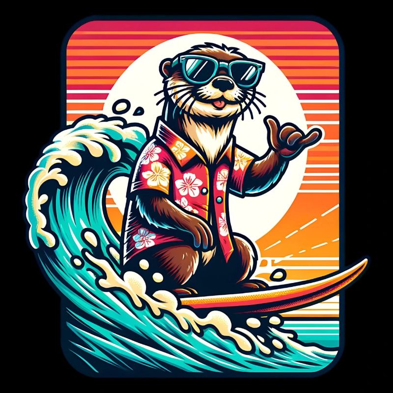 Casual otter on surfboard with sunglasses