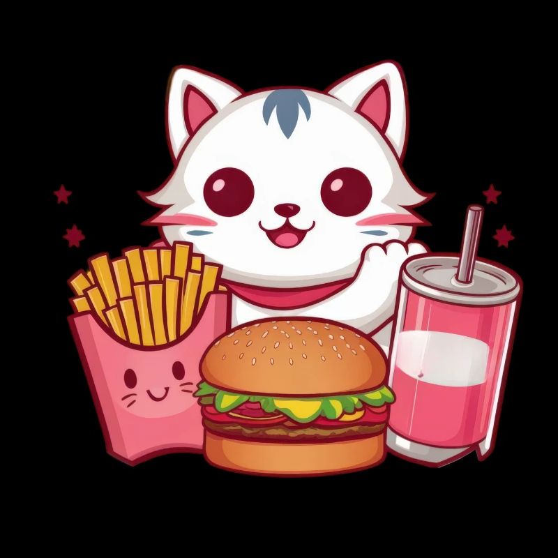 Le chat kawaii adore la restauration rapide