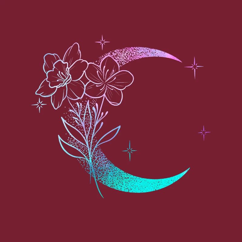 Moon with dotwork tattoo flowers