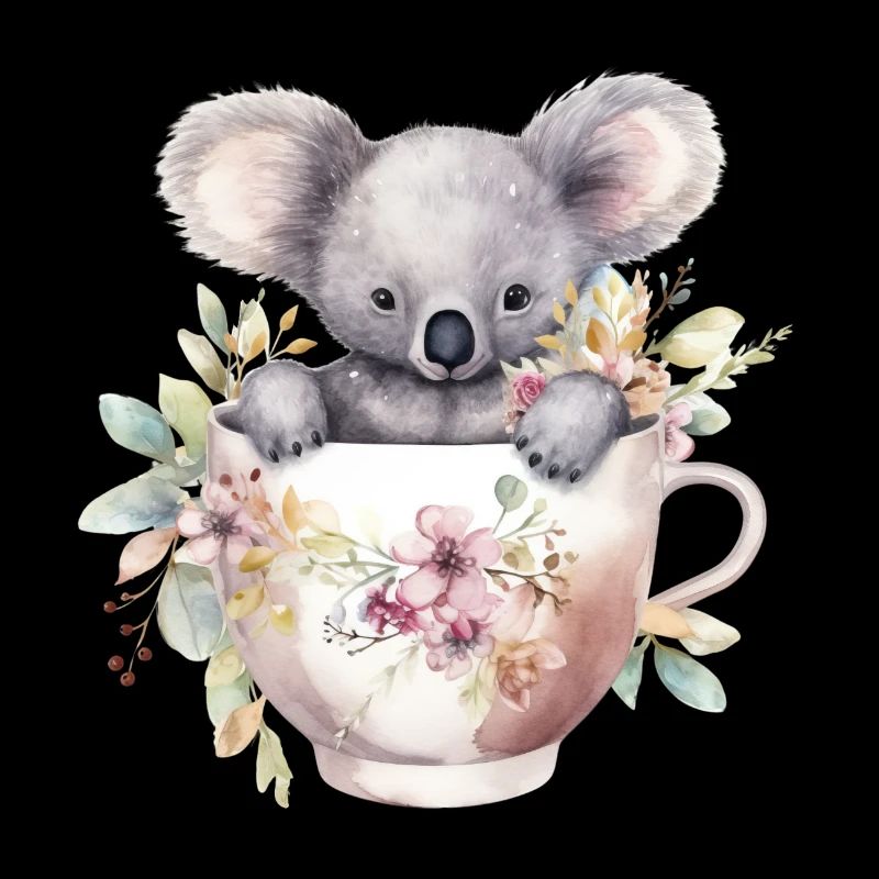 Cute koala with flowers in mug