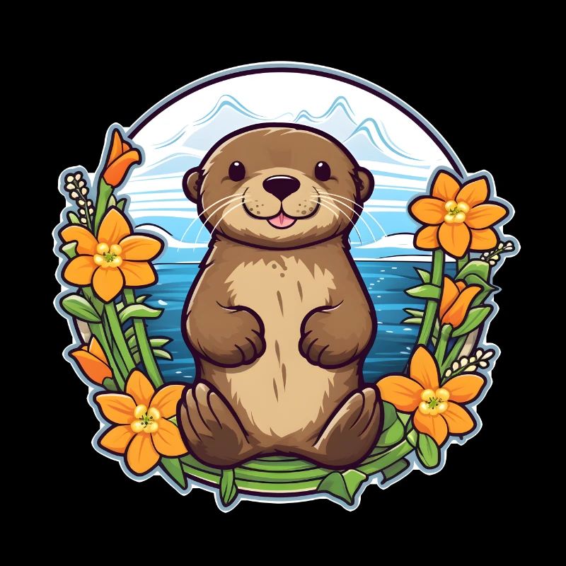 Cute otter design | Summer vibes | flowers