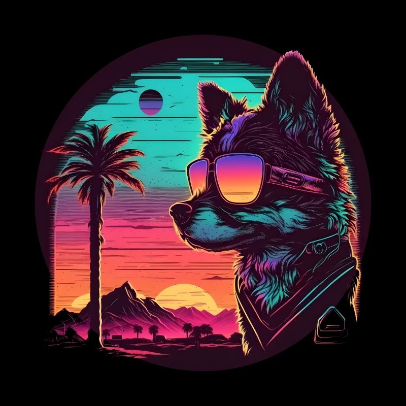 Synthwave chien coucher de soleil