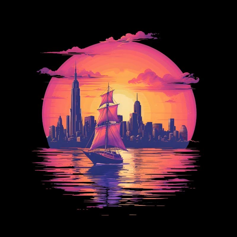Synthwave sailing ship sunset Dream