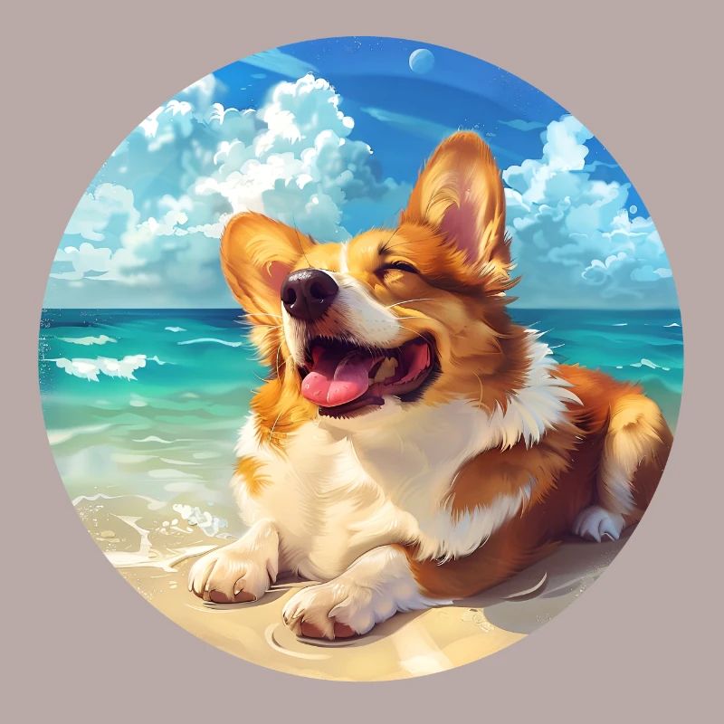 Corgi Beachside Joy Illustration