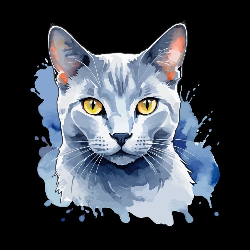 Chat bleu russe Aquarelle