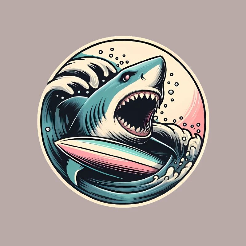 Graphique de surf de requin féroce dans les vagues