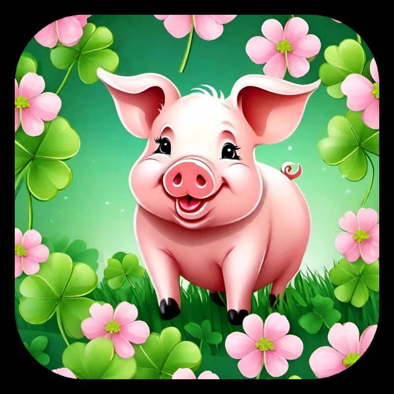 Cochon porte-bonheur mignon avec des trèfles