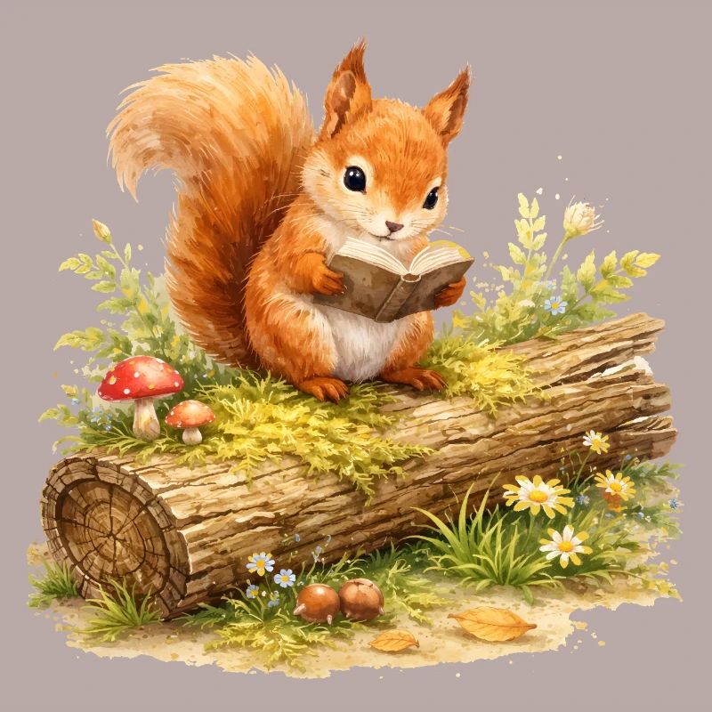 Squirrel Reading Book Illustration