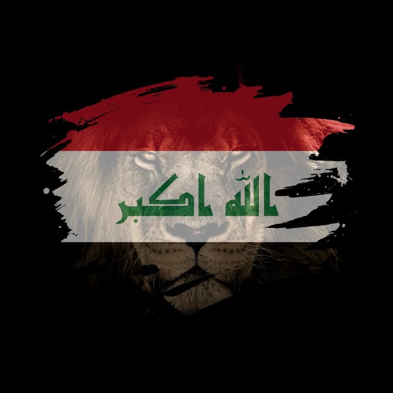 Irak-Flagge u. Afrikanisches Löwe-Bild