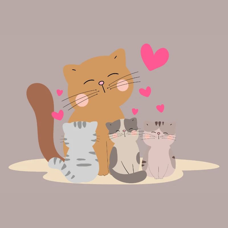 Chat de mère avec ses chatons avec tant d’amour !