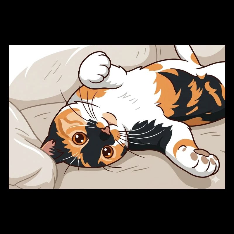 Chat calicot en repos joyeux