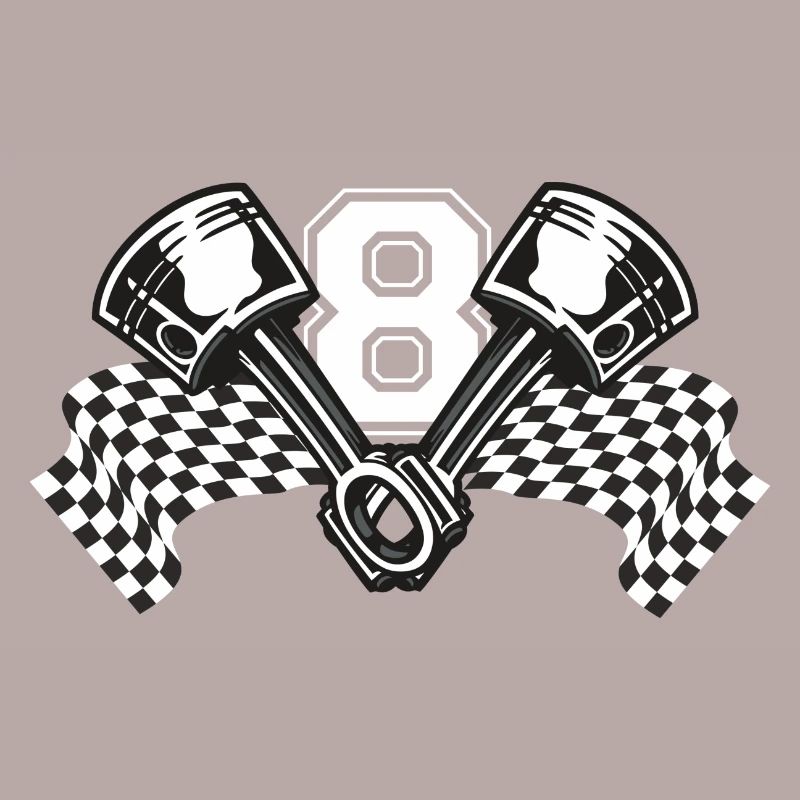 V8 piston avec drapeau de course