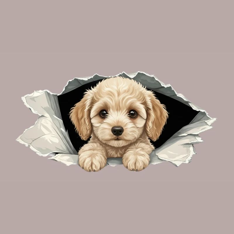 Cockapoo Spieur Mignon, papier déchiré par un Goldendoodle
