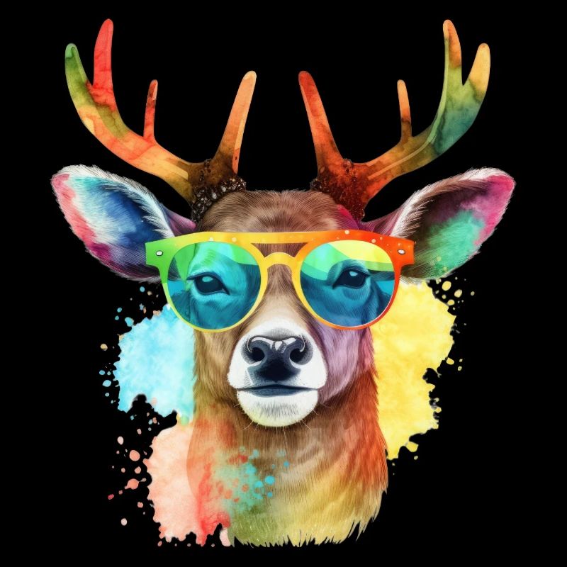 Colorful cool deer with sunglasses